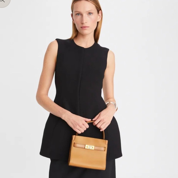 NWT Tory Burch Lee Radziwell Petite Double Bag Tiramisu Tan Leather Crossbody - Picture 2 of 13